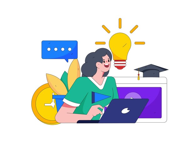 Educación y aprendizaje de personas concepto de vector plano ilustración dibujada a mano