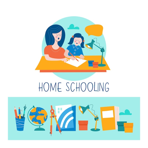 Vector educación en casa. el concepto de recibir una buena educación en casa.