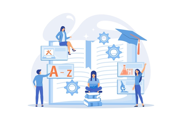Vector educación centrada en el estudiante, adquisición de conocimientos, graduación remota. aprendizaje del tamaño de un bocado,