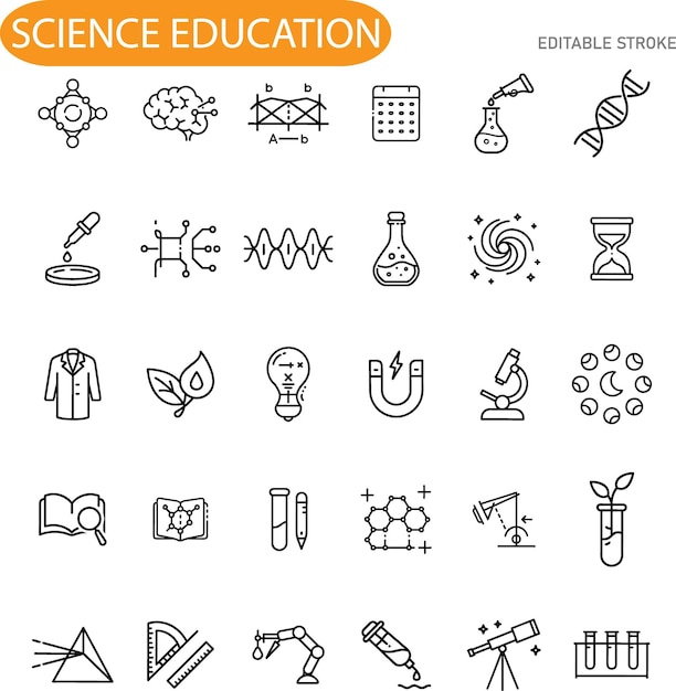 Educación Ciencia Iconos Átomo Puente Cerebro Calculadora ADN