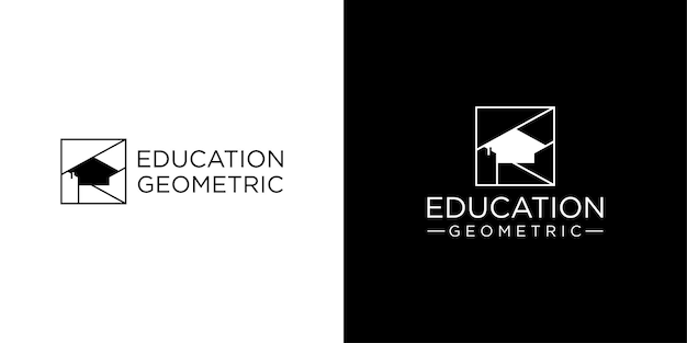 Educación creativa Logotipo geométrico Sombrero de graduación Arquitectura geométrica con estilo de contorno lineal
