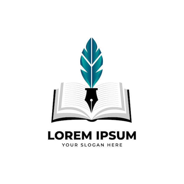 Educación con diseño de vector de plantilla de logotipo de pluma