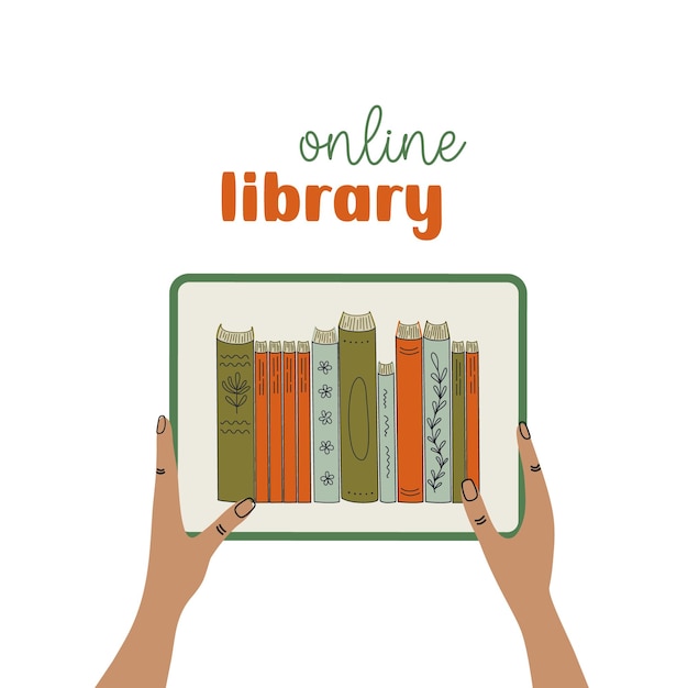Educación a distancia de la biblioteca en línea y concepto de tecnología moderna Manos humanas sosteniendo tableta