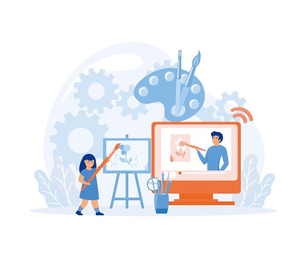 Educación a distancia en línea Maestra de arte en pantalla y estudiante de preescolar