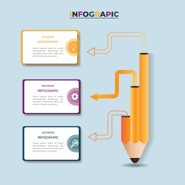 educación empresarial infografías de lápiz 3 pasos se pueden utilizar para la presentación de negocios