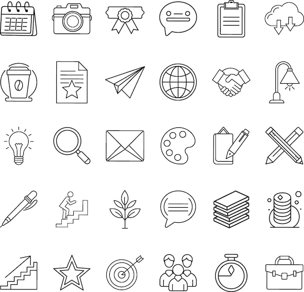 Educación empresarial y trabajo en equipo Icon Set Line Art Gráficos