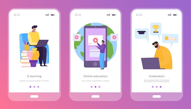 Educación en internet banner vector ilustración en línea conocimiento plano tecnología conjunto personas