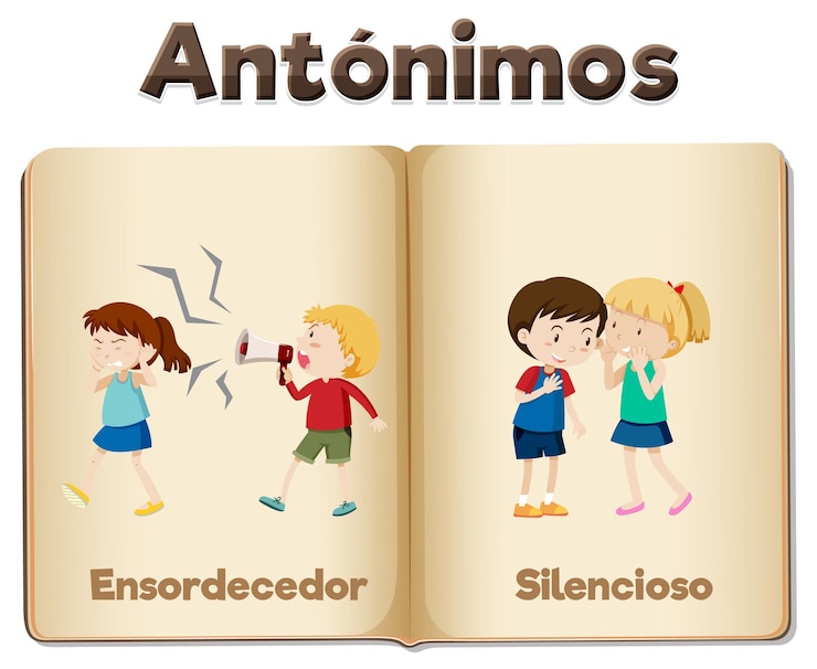 Vector educación de la lengua española sordos y silencios en la ilustración de dibujos animados