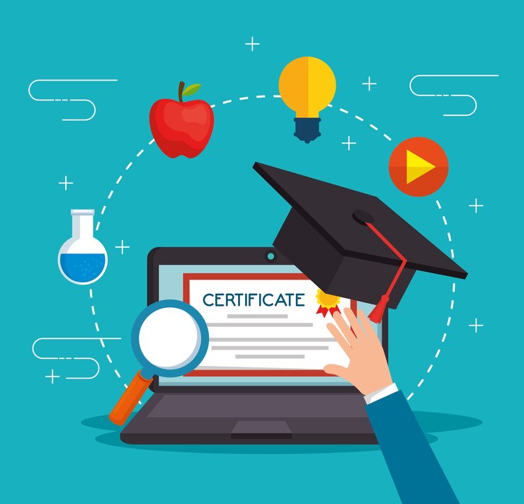 Vector educación en línea con la computadora portátil