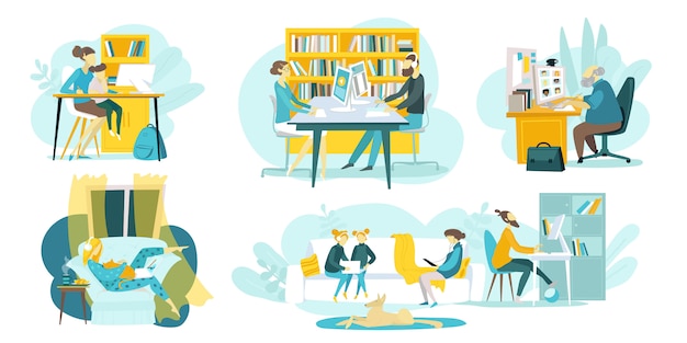 Educación en línea, cursos de formación, conjunto de tecnologías web de ilustración con tutoriales y profesores a distancia, estudiantes aprendiendo en línea. Escuelas de Internet para niños y educación a distancia.