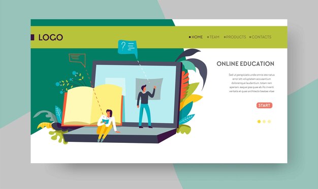 Vector educación en línea distante comenzar a aprender libro de vector de plantilla de página web o libro de texto y graduación de servicio de sitio de internet portátil recibir conocimiento estudiar materias o cursos de desarrollo personal