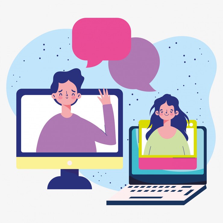 Vector educación en línea, estudiantes, personas, computadora, computadora, distancia