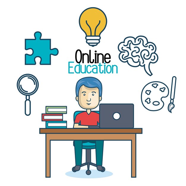 educación en línea hombre escritorio laptop