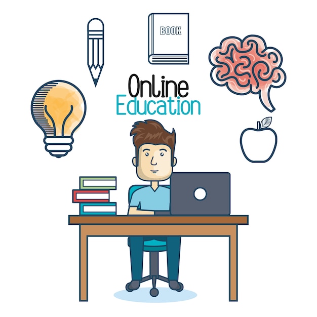 educación en línea hombre escritorio laptop