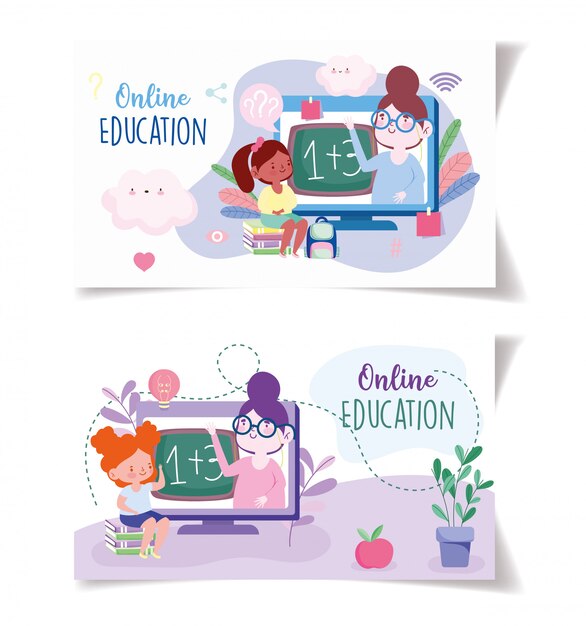 Educación en línea, mochila y libros para maestros y estudiantes, sitio web y cursos de capacitación móvil