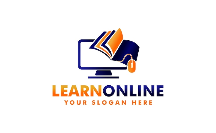 Vector educación en línea modelo de diseño de logotipo vectorial libro de monitor y icono del ratón