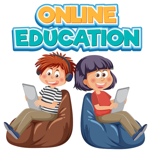 Educación en línea con personaje de dibujos animados.
