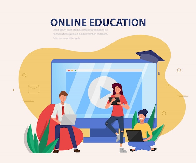 Vector educación en línea en el sitio web.