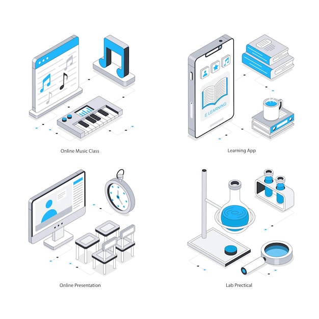 Educación en línea Vector Ilustración isométrica Eps 10 Conjunto de archivos 12