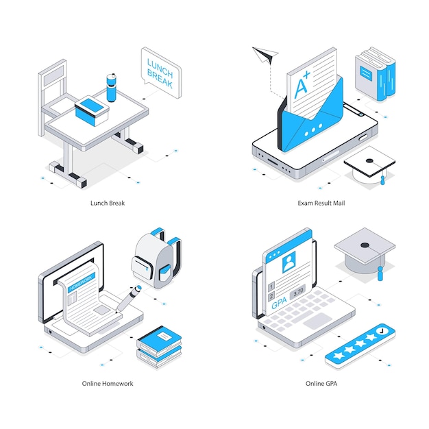 Educación en línea Vector Ilustración isométrica Eps 10 Conjunto de archivos 16