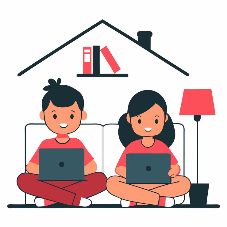 Vector la educación de los niños en la comodidad del hogar un ejemplo conceptual del aprendizaje juvenil