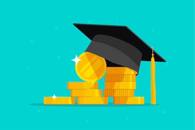 Educación o éxito de graduación y dibujos animados planos de dinero