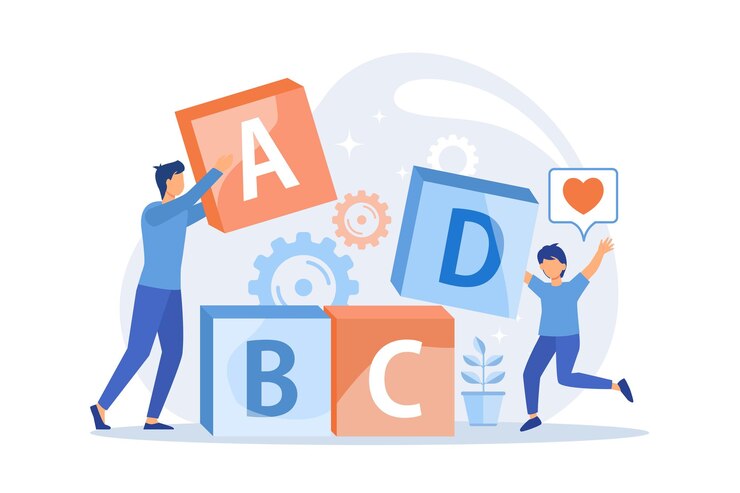 Vector educación primaria desarrollo de juegos entretenimiento estudio grado elemental jugar con bloques abc
