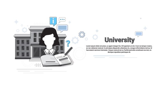 Educación Universidad estudiando Web Banner Vector Illustration