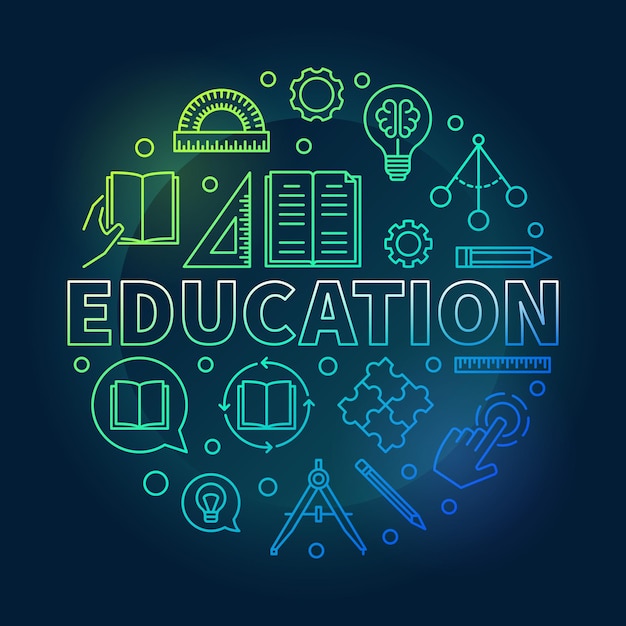 Educación vector redondo colorido ilustración en estilo de línea fina