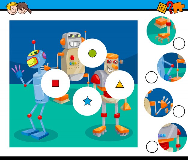 Vector educational match the pieces juego de rompecabezas con robots