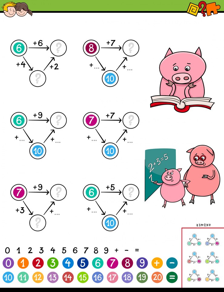 Vector educational mathematical addition puzzle game para niños