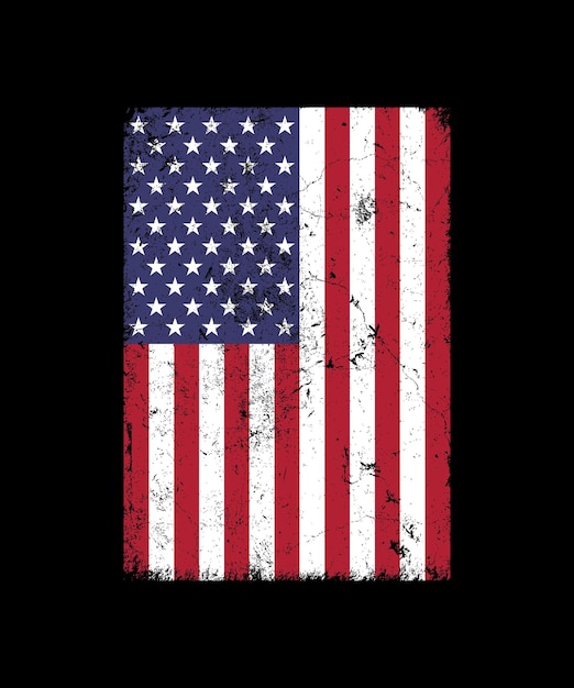 EE. UU. Bandera estadounidense Vector Textura apenada Retro Vintage Estados Unidos 4 de julio de 1776 Mapa Camiseta