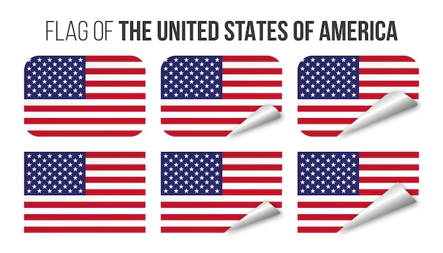 Ee.uu. bandera etiquetas pegatinas conjunto vector ilustración 3d banderas de estados unidos américa aislado en blanco