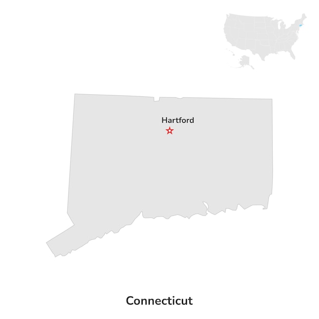 EE. UU. Estado estadounidense de Connecticut EE. UU. Estado de Connecticut contorno del mapa del condado sobre fondo blanco