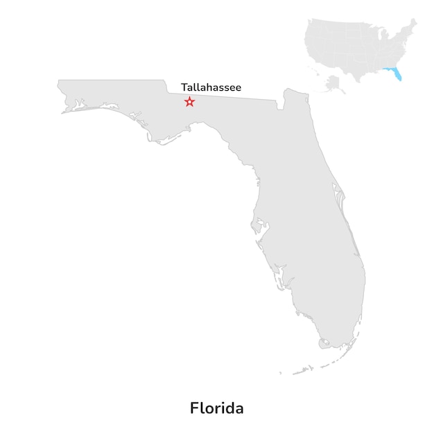 EE. UU. Estado estadounidense de Florida EE. UU. Estado de Florida contorno del mapa del condado sobre fondo blanco