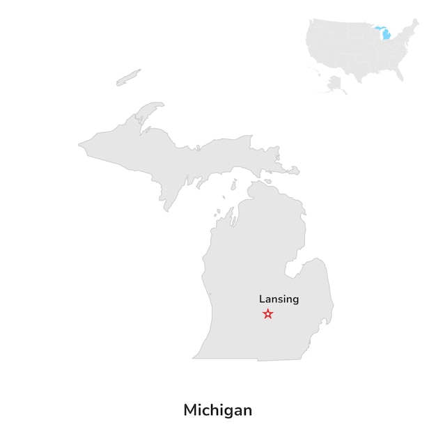 EE. UU. Estado estadounidense de Michigan EE. UU. Estado de Michigan contorno del mapa del condado sobre fondo blanco