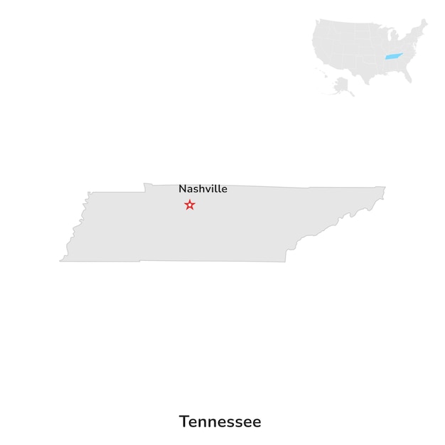 EE. UU. Estado estadounidense de Tennessee EE. UU. Estado de Tennessee contorno del mapa del condado sobre fondo blanco