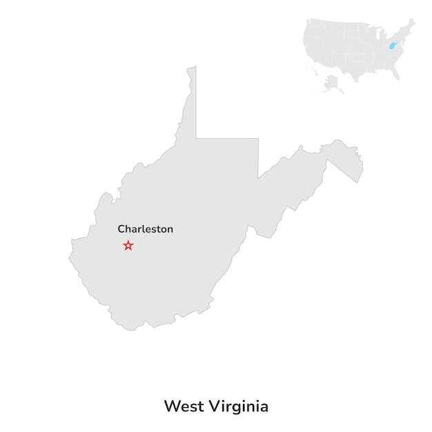 Ee. uu. estado estadounidense de virginia occidental ee. uu. estado de virginia occidental contorno del mapa del condado sobre fondo blanco