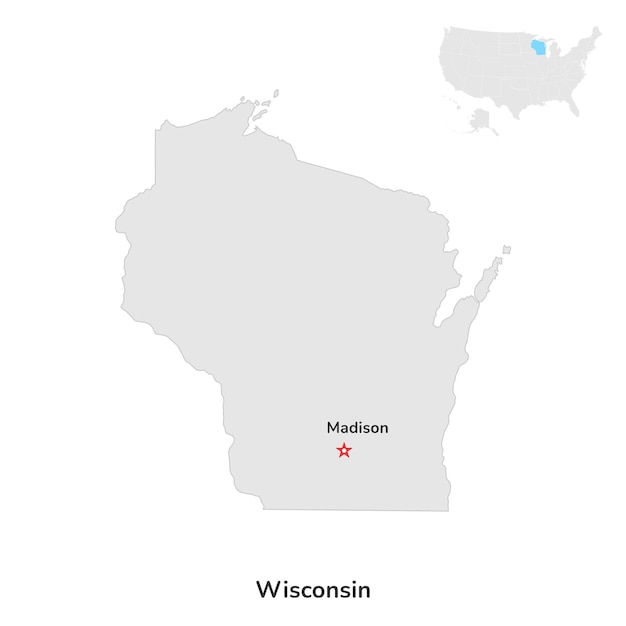 EE.UU. Estado estadounidense de Wisconsin EE.UU. Estado de Wisconsin contorno del mapa del condado sobre fondo blanco.