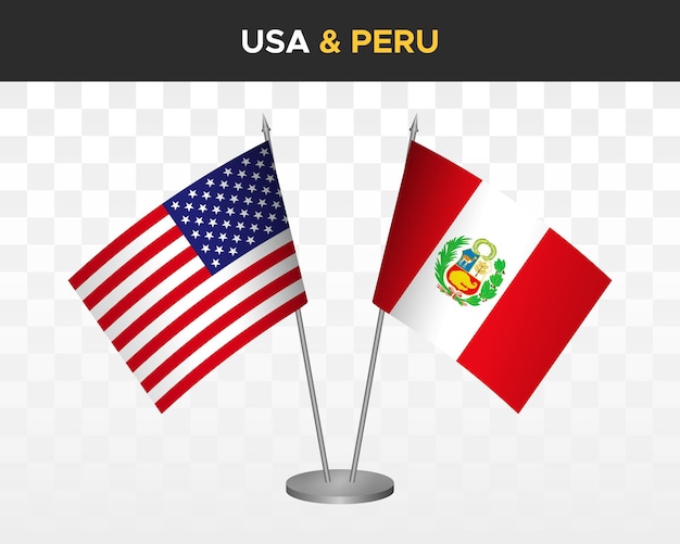 EE. UU. Estados Unidos América vs Perú banderas de escritorio maqueta 3d vector ilustración banderas de mesa