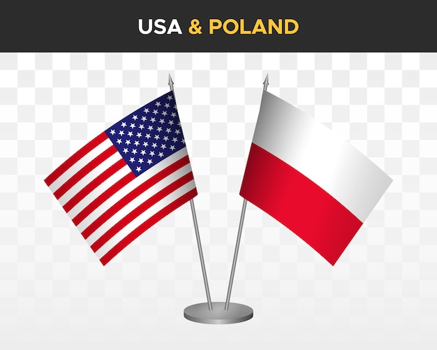 Ee. uu. estados unidos américa vs polonia banderas de escritorio maqueta 3d vector ilustración banderas de mesa