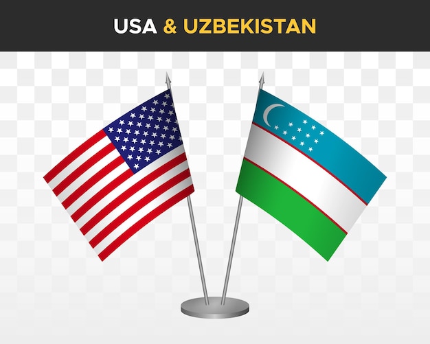 EE.UU. Estados Unidos América vs Uzbekistán escritorio banderas maqueta 3d vector ilustración mesa banderas