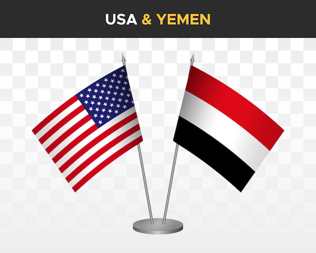 EE. UU. Estados Unidos América vs Yemen banderas de escritorio maqueta 3d vector ilustración banderas de mesa