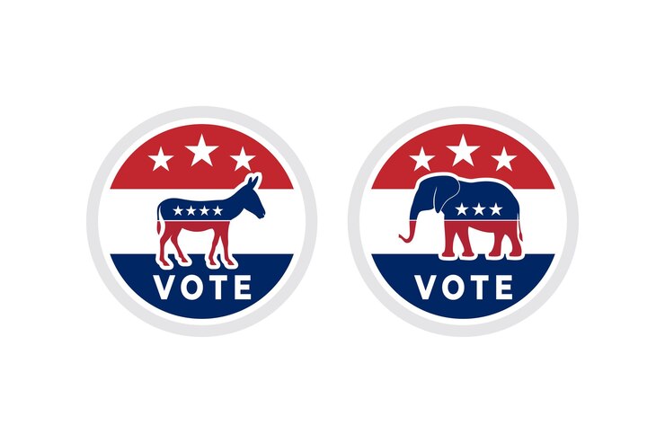 Vector los ee. uu. votan la ilustración de la pancarta electoral o de la campaña como un simple vector de señal símbolo de moda para el diseño de sitios web presentación o aplicación burro y elefante