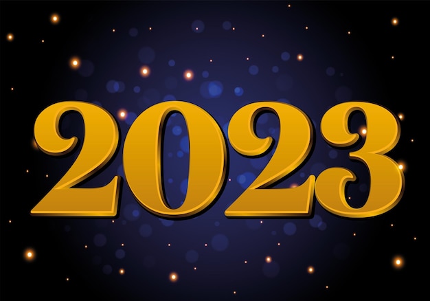 Efecto 3d de año nuevo 2023, tarjeta de deseo de año nuevo de lujo azul 2023, tarjeta de invitación de año nuevo confeti.