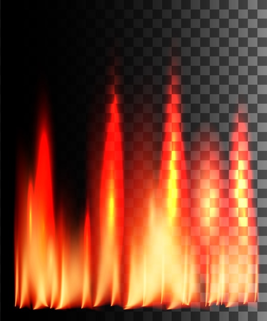 Vector efecto abstracto de fuego rojo sobre fondo transparente.