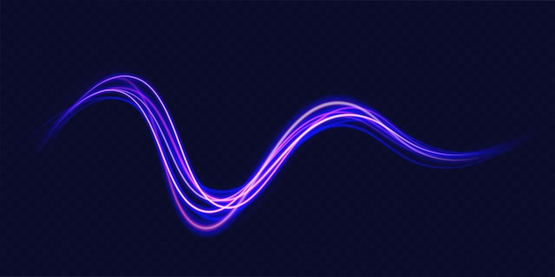 Efecto de alta velocidad desenfoque de movimiento luces nocturnas azul y rojo Magia brillante luz de neón senderos de línea Fondo brillante luminoso Púrpura brillante onda remolino impulso líneas de cable Exposición de largo tiempo Vector