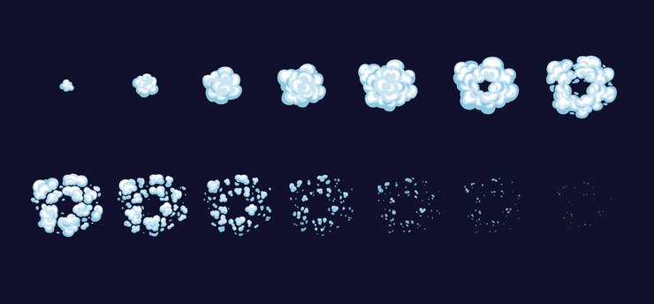 Vector efecto de animación de sprite de juego de explosión de humo de dibujos animados