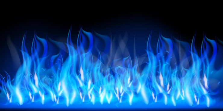 Vector efecto ardiente al rojo vivo chispas fuego realista llamas azules