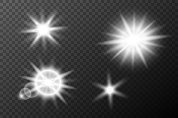 Efecto blanco ligero destello aislado explosión de neumático línea de polvo destello solar estrella chispa conjunto vectorial de luz solar
